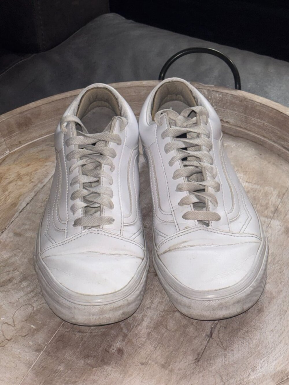 Vans Old Skool White Leather Sneakers – Men's Size 10 - Picture 3 of 8